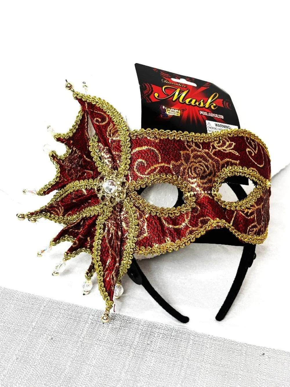 Venetian Red Gold Rose Brocade Carnival Mask NWT NOS